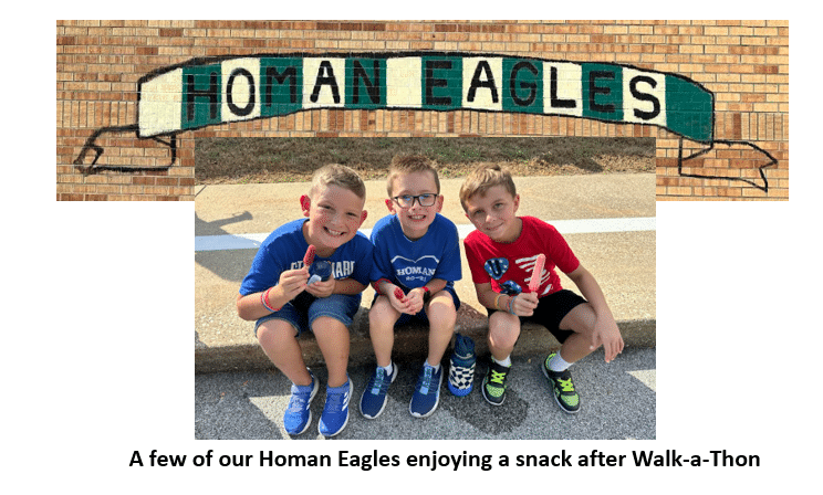 Homan students enjoy a snack after participating in the Homan Walk-a-Thon.